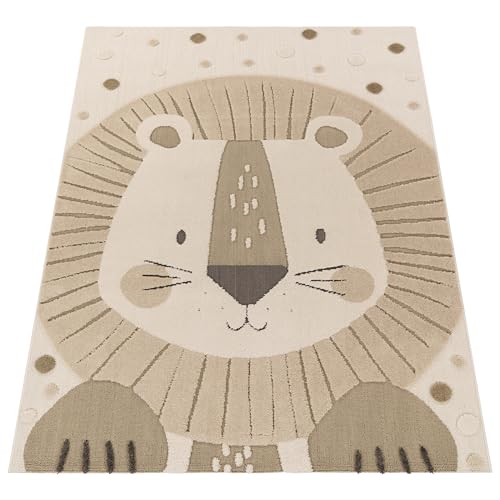 Miniatura 5 de Paco Home Moqueta Habitación Infantil Alfombra De Juego Efecto High-Low Motivo León Suave Tacto Fácil Cuidado Moderna Minimalista Beige Crema Carbón, Tamaño:80x150 Cm