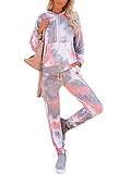 Women 2 Piece Sweatsuit Outfit Set Tie Dye Long Sleeve Hooded Sweatshirt Casual Jogger Pants Tracksuit Pink S