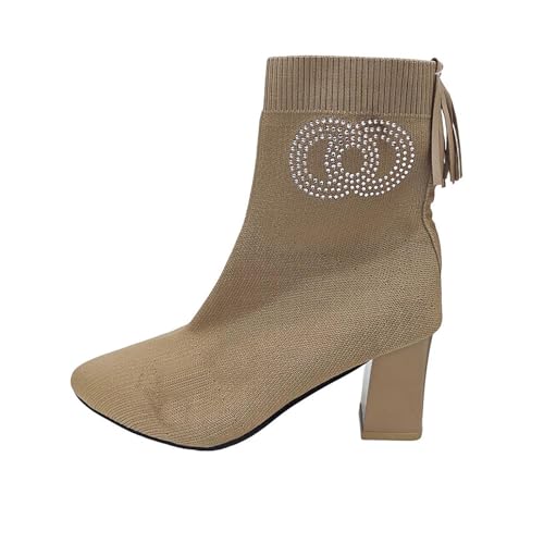 Bottines chaussettes femme bout pointu talon épais haut couleur unie