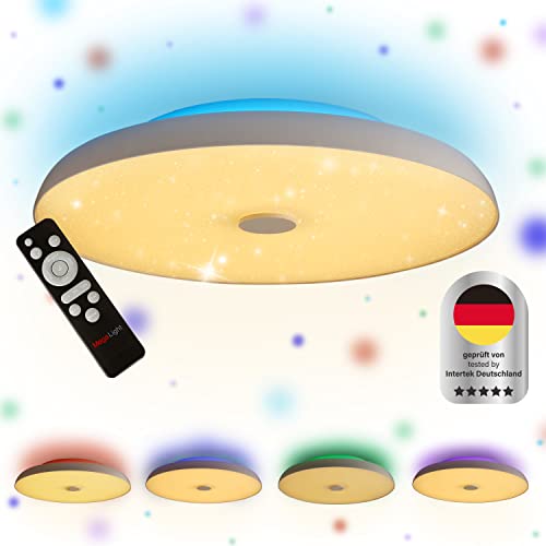 MegaLight LED Deckenleuchte DIMMBAR & RGB-FARBWECHSEL | Deckenleuchte LED mit INDIREKTER HINTERGRUNDBELEUCHTUNG | Deckenlampe + TIMER-FUNKTION für Wohnzimmer, Kinderzimmer & Küche Cover