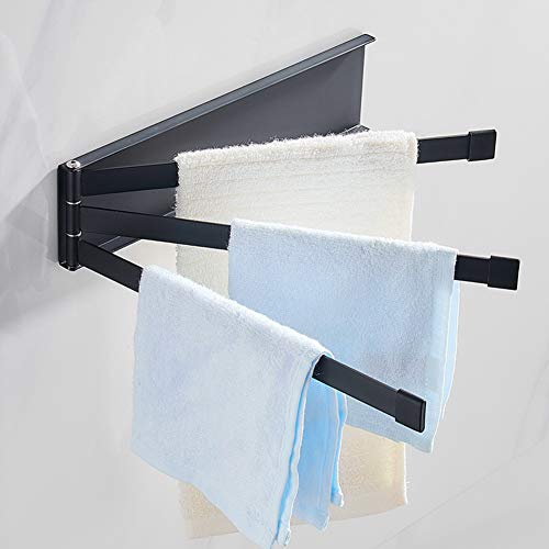 Swivel Hand Towel Rail Wall Mounted Bathroom Storage Bar Rotating Hanger Rack Organiser Space Saving Holder for Home Kitchen (3 Arm Black)