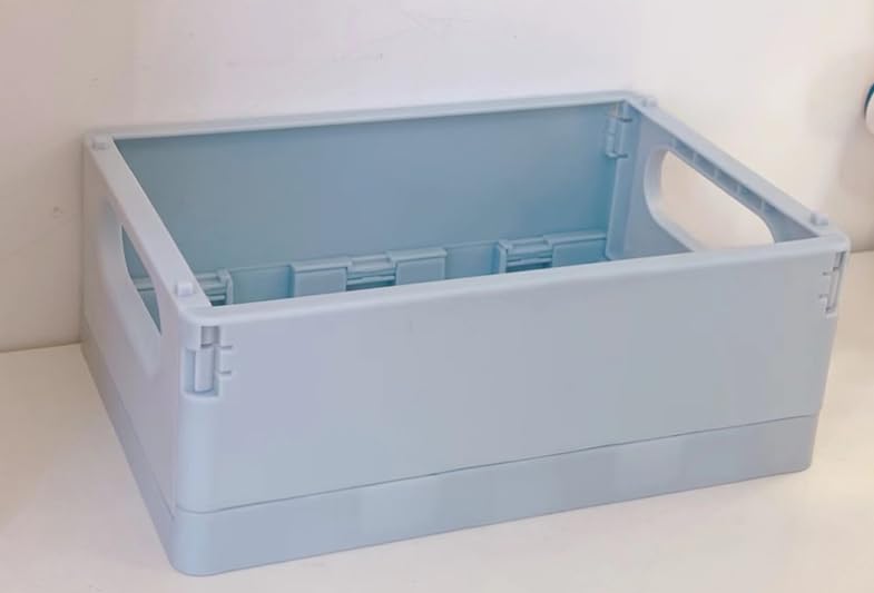 Mavolus 2 Pack Plastic Storage Collapsible Crate Organizer Basket Bin for Organizing Desk Drawer Shelf for Home Kitchen Bedroom Bathroom and Dorm Storage, 9.8x6.5x3.8in, Blue