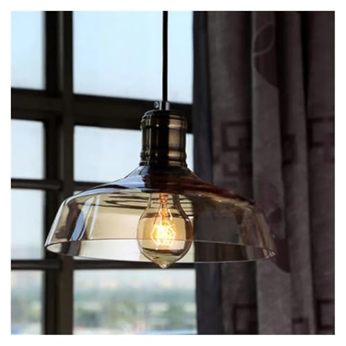 Retro Industrial Chandelier with Amber Glass Bowl