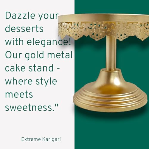 Image of Elegant Gold Cake Stand with Intricate Lace Edge Design, Perfect for Displaying Desserts, Cupcakes, or Pastries at Parties, Weddings, or Special Events, Durable and Stylish, 8-Inch Diameter