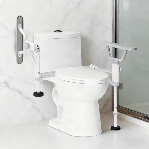 AbyssZen Folding Toilet Safety Rails - Adjustable Bathroom Support Frame with Foldable Arms for Elderly, Seniors, Post-Surgery Recovery, and Pregnant Women - Tool-Free Installation, Sturdy Grab Bar