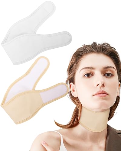 Uwbettry 2 Pcs Thyroid Castor Oil Neck Wrap Reusable Castor Oil Compress Pack Wrap for Thyroid Neck Organic Cotton Flannel Less Mess Comfort Fit (White+Pale Khaki)