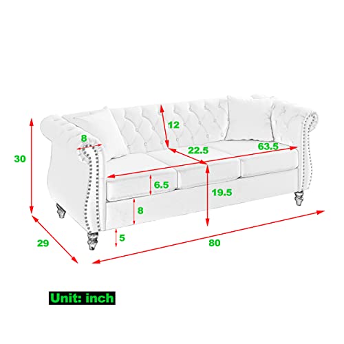 KEIKI Chesterfield Sofa, Retro Style Upholstered 3 Seater Velvet Couch with Rolled Arm for Living Room Bedroom Office Apartment, Beige by KEIKI - Image 3