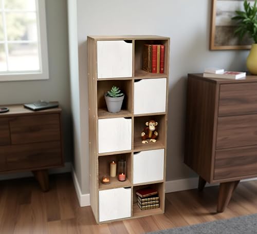 Ma Maison Libreria Cubica Autoportante 10 Cubi 60X30X153H Cm Apertura Con Ante - Porta Libri, Scaffale, Moderna, Soggiorno, Camera, Scomparti, Porta Oggetti - Mobile Effetto Legno E Bianco - 4