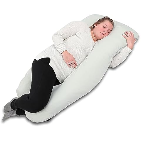 Acorn Baby Full Body Pillow - Light Gray 55 x 31in Firm Curved Body Pillow with Jersey Cover for Belly and Back Support Cover