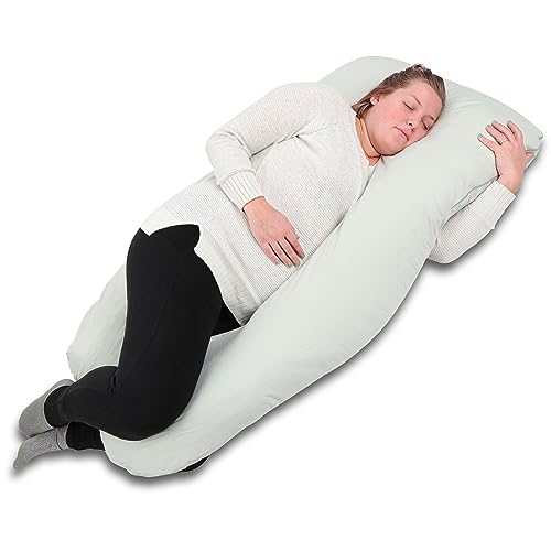 Acorn Baby Full Body Pillow - Light Gray 55 x 31in Firm Curved Body Pillow with Jersey Cover for Belly and Back Support