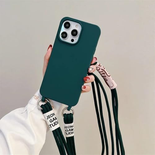 Coque silicone pour iPhone 11 Pro avec cordon bandoulière vert foncé