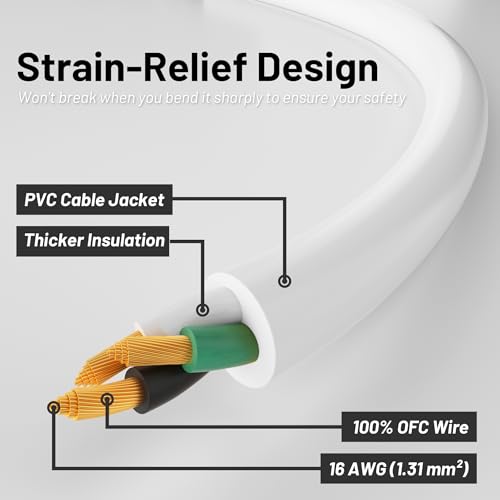 16/3 White Indoor Outdoor Extension Cord 10 Ft 2 Pack Waterproof, Extension Cord with 3 Prong Grounded Plug,13A 1625W 16AWG SJTW, Flexible Weatherproof Power Cable by Vockjour - Image 4