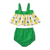 Costume for Girls Summer Fashion Green Pineapple Print Suspenders Green Triangle Shorts Baby Suit (Green, 12-18 Months)