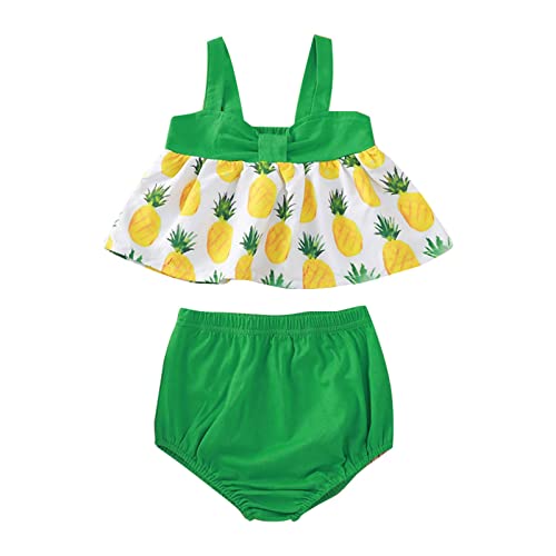 Costume for Girls Summer Fashion Green Pineapple Print Suspenders Green Triangle Shorts Baby Suit (Green, 12-18 Months)