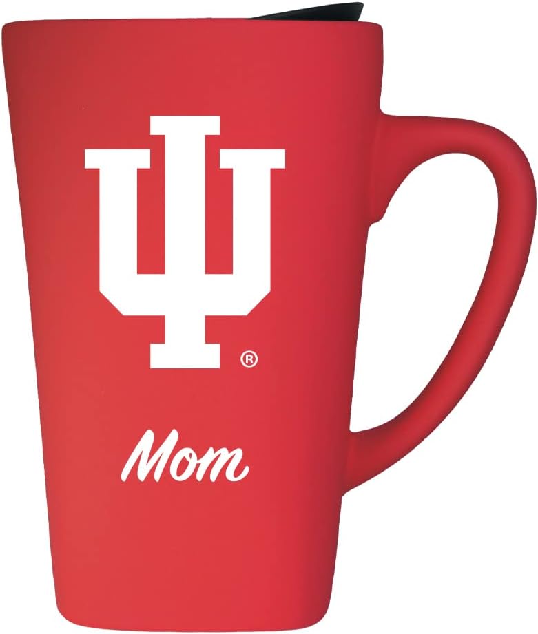 The Fanatic Group Indiana University Mom 16oz Soft Touch Ceramic Travel Mug with Lid - Red