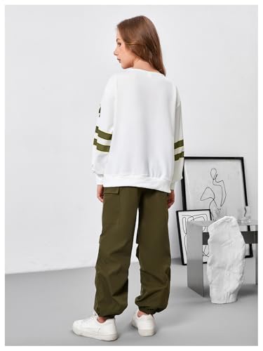 Image of SweatyRocks Girl's 2 Piece Outfits Jersey Y2K Baggy Shirts Graphic Sweatshirt and Cargo Pants Set