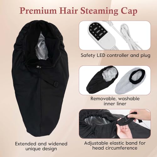 Heat Cap for Deep Conditioning-Hair Steamer for Natural & Thick Hair with 10-Level Temp Control 3 Timer Settings, Fast Heating Thermal Steam Cap for Home Hair Mask & Oil Treatments - Thumbnail 2