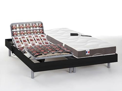 Vente-unique - Lit électrique de Relaxation Tout plots + Matelas 100% Latex 3 Zones - 2 x 80 x 200 cm - Noir - Jupiter de YSMÉE