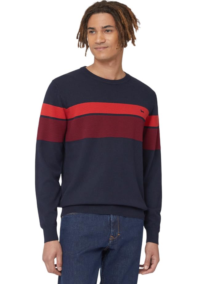 Harmont & Blaine Jersey de cuello redondo con rayas 3D HRM711030975, azul oscuro, M