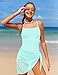 WIQI Girls Bathing Suits Size 8-10 Girls One Piece Swimsuits Cyan Color Contrast Trim Kids Swimwear with Cover Up Skirt