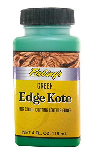 Fiebing's Edge Kote (4oz, Green) - Leather Edge Paint for Shoes, Furniture, Purses, Couches, Belts - Flexible, Water Resistant, Semi Gloss Color Coating Leather Dye to Protect Natural Edges