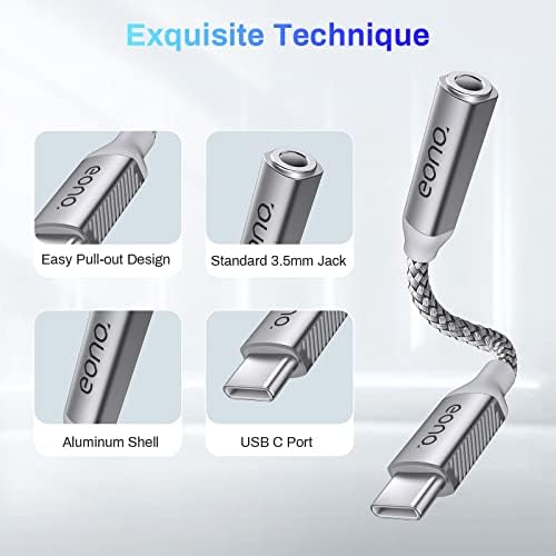 Amazon Brand - Eono USB C to 3.5mm Jack, Hi-Fi Headphone Jack Adapter, Hi-Res DAC Chip Compatible with Samsung Galaxy S22 S21 S20 Plus 20 Note 20, Pixel 4 XL, OnePlus 8T 7T, Mate 40 Pro