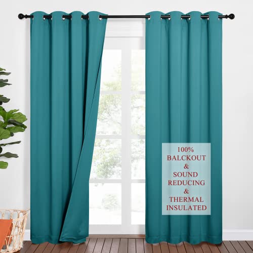 NICETOWN Sound Barrier 100% Blackout Divider Curtains 84", Noise, Heat and Cold Blocking Drapes with Felt Fabric Lining for Nursery/Daytime Sleep/Bedr