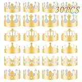 MSDADA 30 Pieces Golden King Crowns (6 Style), Gold Foil Paper, Party Crown Hat Cap for Birthday,Celebration Baby Shower,Photo Props,New Year and Wedding Anniversary