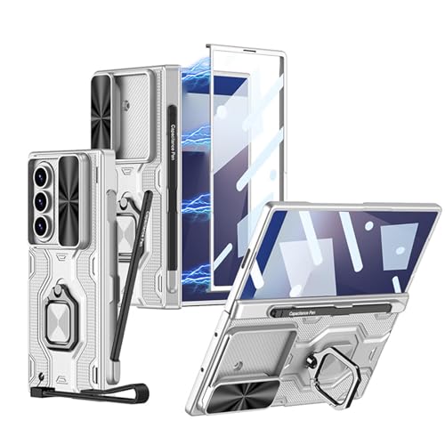 Coque Samsung Galaxy Z Fold 7 antichoc argent avec porte-stylo S-Pen et béquille