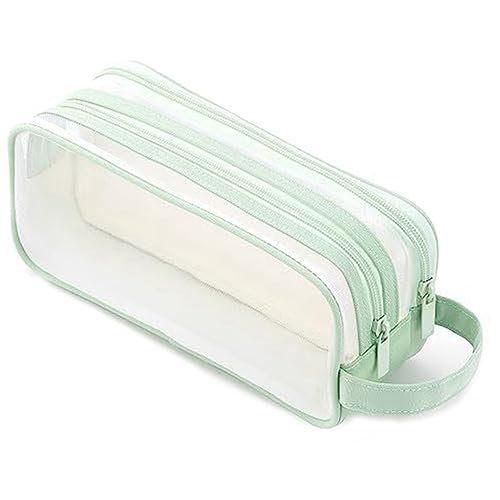 eyYvxmep 1 pieza malla lápiz caja 2 compartimento pluma bolsa transparente bolsa de maquillaje para adolescente estudiante universitario verde, verde