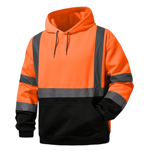 SKSAFETY Hi Vis Work Safety Hoodie For Men - Class 3 High Visibility Reflective Hoodie Jacket, High Vis Pullover Hoodie With Black Bottom - View #8