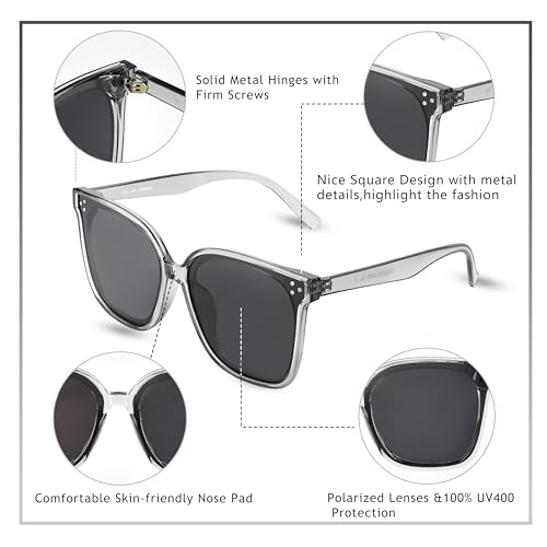 Image of Trendy TAC Polarized Square Sunglasses for Women Men, Oversized Lightweight TR90 Frame UV400 Protection