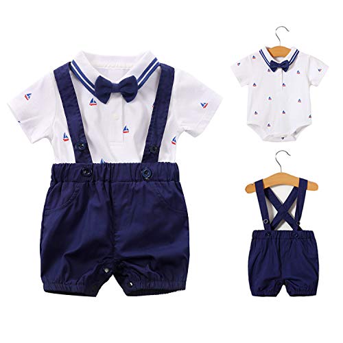 YFYBaby Newborn Baby Boys Gentleman Outfits Suits Infant Short Sleeve Shirt+Bib Pants+Bow Tie Overalls Clothes Set Blue, 59(0-3Months)
