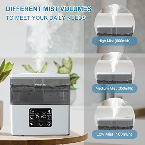 Merelax Ultrasonic Humidifiers For Bedroom Large Room Home, 6L Warm Cool Mist Humidifier For Baby Plants,Top Fill Essential Oil Diffuser Auto-Shut Off, Quiet Sleep Mode For Kids Nursery, White #TOP3