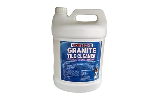 G.S. granite tile cleaner removing leftover cement and concrete from the surface of granite and tile 5 litre
