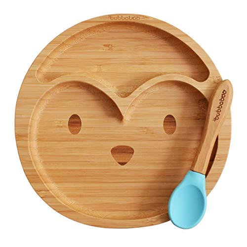 Bubbaboo Bamboo Baby Teller und Löffel Set Baby Saugnapf Teller Pinguin Design (Blau) Cover