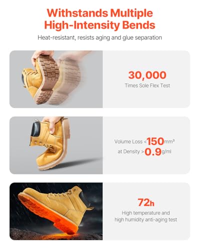 VEVOR Men's Steel Toe Work, Waterproof, Slip-Resistant, Lightweight and Breathable Rubber Sole Boots for Industry Construction, Brown Yellow4