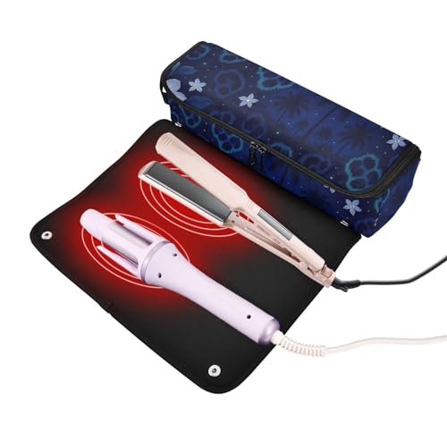 Organizador de viaje para herramientas de cabello con tapete resistente al calor - para planchas, rizadores y cepillos, estampado leopardo tropical miniatura 2
