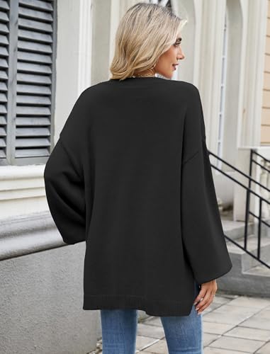 ZAFUL Women's Oversized Sweater 2025 Fall Casual V Neck Knit Side Slit Baggy Batwing Winter Long Sleeve Pullover Outfits4