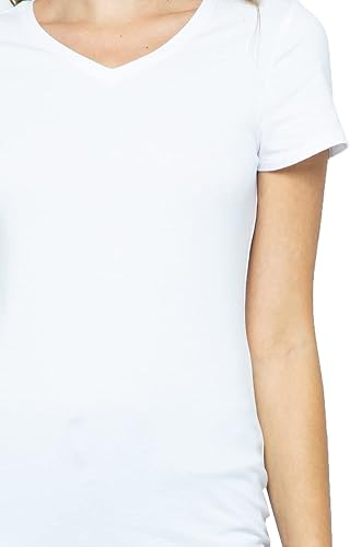 Miniatura 5 de Camiseta básica básica de algodón suave para mujer, manga corta, cuello redondo y cuello en V, ajustada