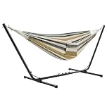 Yaheetech Hammock with Stand Set, 2-seater Cotton Hammock with Adjustable Metal Frame & Carrying Bag for Garden Outdoor Indoor Camping, Max.load 205kg - Desert Stripe