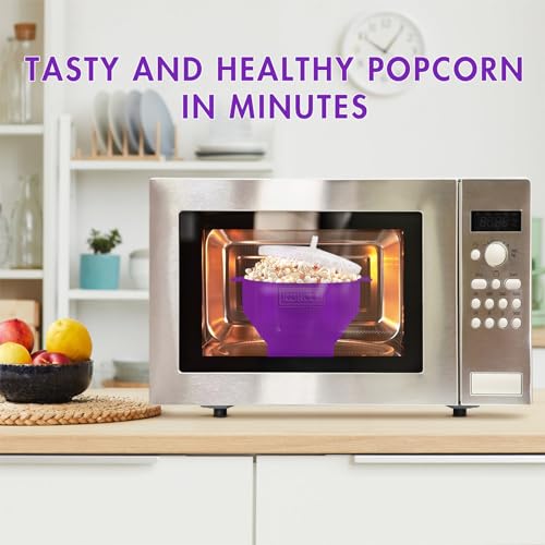 Image of The Original Korcci Microwaveable Silicone Popcorn Popper, Microwave Popcorn Popper, Collapsible Microwave Popcorn Maker Bowl, No Oil Needed, Use In Microwave, Dishwasher Safe (Purple)