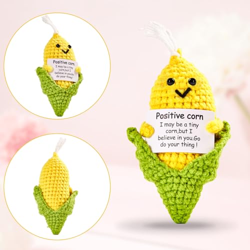 Image of Hoedia Handmade Positive Corn Friend Birthday Gifts: Corn Crochet Inspirational Gifts for Mothers Day Women Mom Coworkers - Cute Knitted Funny Potato Vegetable Fruit(Positive Corn)