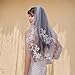 WEZTEZ Bridal Veils Lace Wedding Veil,2 Tier Pearl Fingertip Length Short Bride Veil With Metal Comb