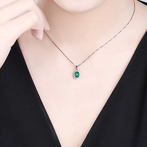 Carleen 14k Solid White Gold 0.46ct Natural Green Emerald Necklace, Small Halo May Birthstone Necklace Oval Shape Pendant with 0.06cttw Diamond, Fine Jewelry Gift for Women, Length 18 Inch2