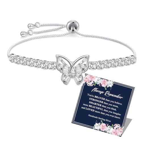 BMMYE Silver Bracelet for Women, Cubic Zirconia Heart 925 Sterling Silver Bracelets for Women Adjustable Womens Bracelet with Cards Jewellery Birthday Gifts for Mum Grandma Sister Friends