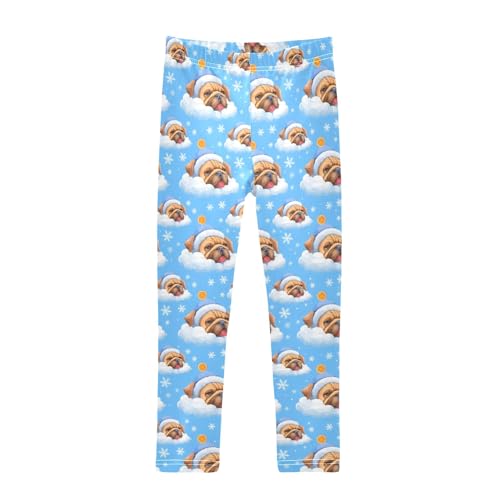 senya Girls Printed Leggings Yoga Pants Animal Blue Dog Tile Pattern for Kids in 4t to 10 Years, 4T