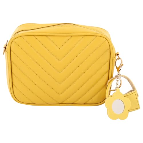 1Pc Yellow Purses for Women, Yellow Crossbody Bags for Women, Pu Material with Metal Chain, Large Capacity and Multifunctional, Small Wallet, Shoulder Bag, Camera Bags, with Lipstick Pendant Bag