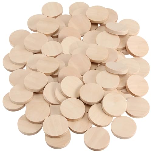 SINJEUN 100 Pack 2 Inch Round Wood Coins, Wood Cutout Circles Chips, Natural Wooden Coins Unfinished Small Blank Tokens Wood Discs for Arts Supplies, Hand Crafts, DIY Projects