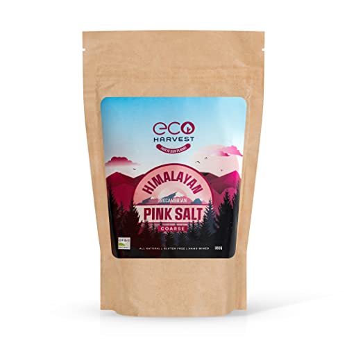 Sal del Himalaya rosa de primera calidad (gruesa) 950 g. Pura sin refinar, 100% natural de roca de cristal rosa en una bolsa de Kraft biodegradable y compostable